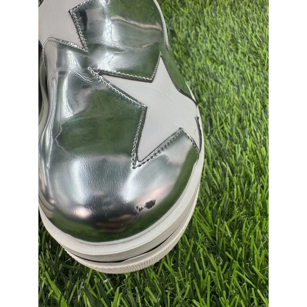 STELLA MCCARTNEY Silver Metallic Faux Leather Binx Star Platform Slip On Shoes 7